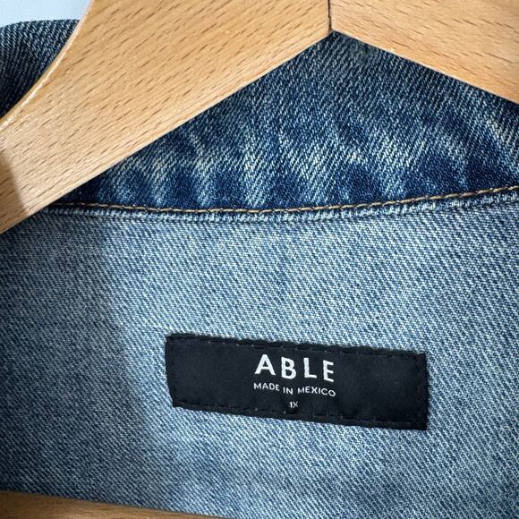 Able The Merly Jacket Distressed Denim Light Blue Wash Cotton Blend Size 1X - Picture 4 of 9